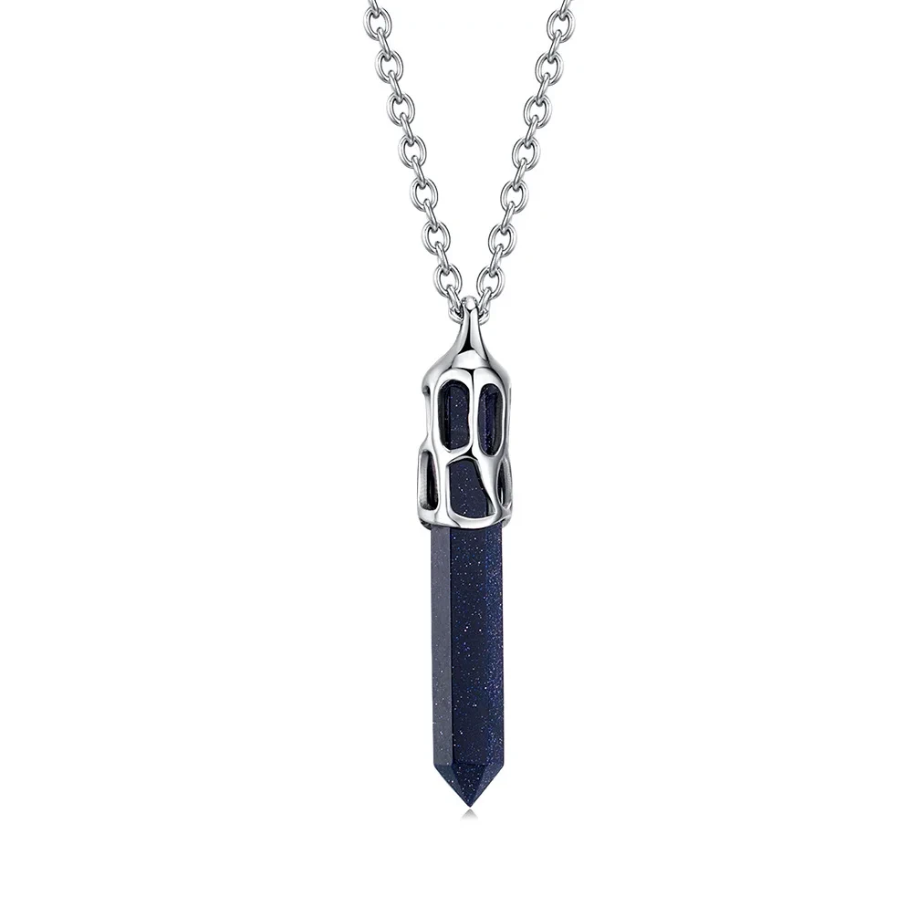Korean Titanium Steel Men's Blue Sand Stone Pendant Stainless Steel Fashion Male Fashion Necklace Jewelry 1