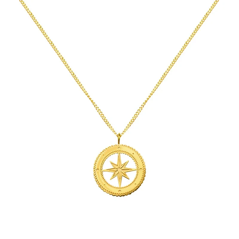 Vintage 18k Gold Plated Eight Star Pendant Necklace Jewellery Retro Titanium Steel Chain Necklace 1