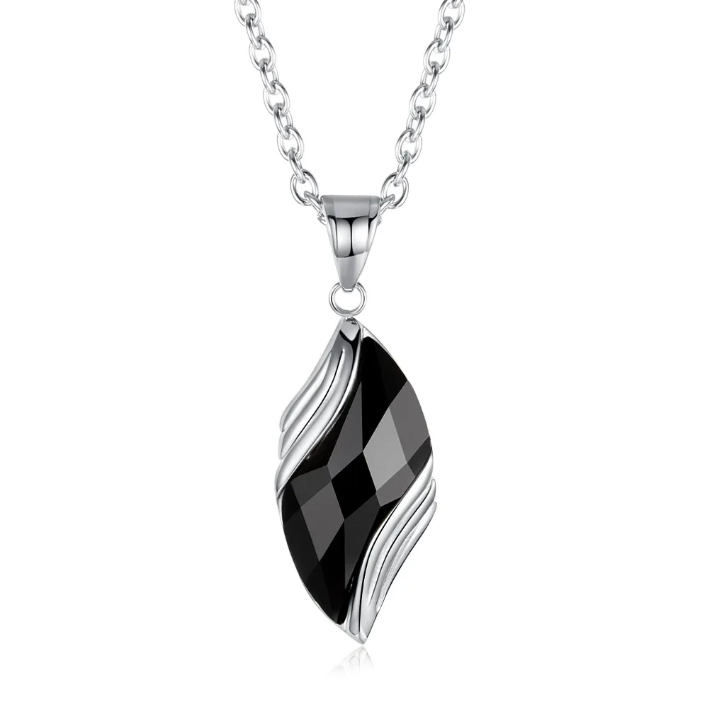 Blue Sand Stone Angel Eyes Pendant Titanium Steel Leaf Necklace Fashion Men's Necklaces Jewelry 1