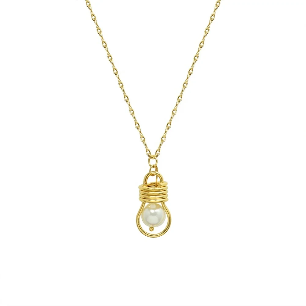 Newest Fashion 18k Gold Creative Pearl Light Bulb Women's Pendant Necklace 1