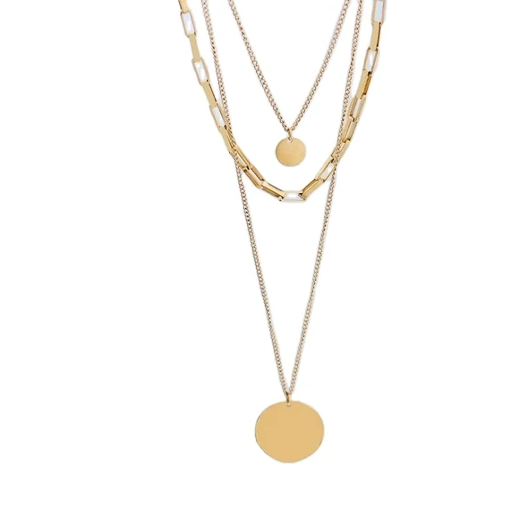 Fashion Elegant Three Layer Stackable Chain Necklace 18k Gold Plated Titanium Steel Multi Layer Necklace 1