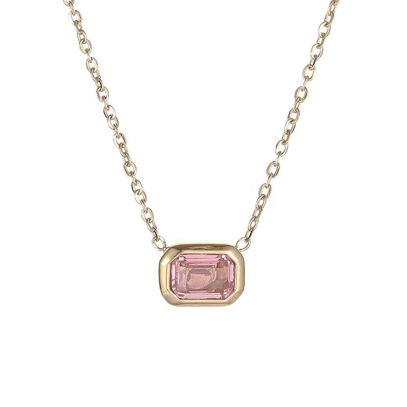 2024 New Fashion 14k Gold Plated Yellow Pink Diamond Necklaces Zircons Stainless Steel Necklaces Fashion Jewelry 1