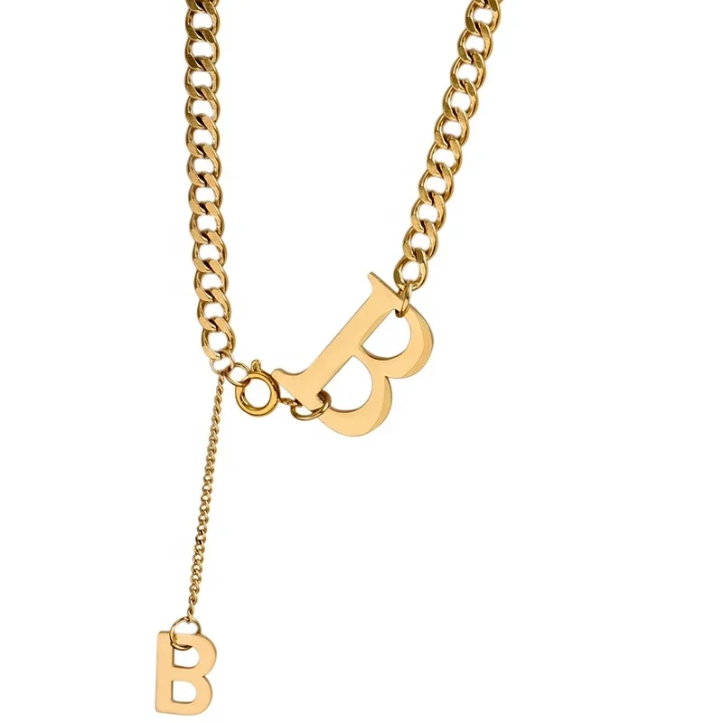 High Quality Cuban Chain Titanium Steel Letter Pendant Necklace Initial,18k Gold Plated Necklaces With Letters For Lady 1