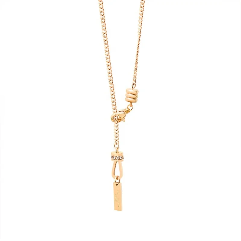 French Ins Long U-shaped With Zircon Lock Necklace 18k Gold Plated Non-fading Stainless Steel Necklace 1