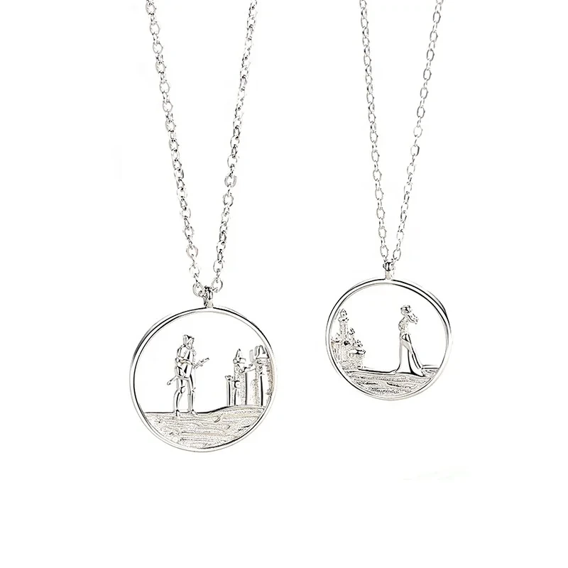 Fashion Princess Knight Pendant Unique Couple Necklace S925 Sterling Silver Women Men Necklace Gift 1