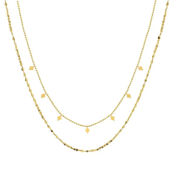 Small Square Double-layer Necklace Stainless Steel New Gold Chain Design With Stacked Non Fading Summer Necklace For Women 1