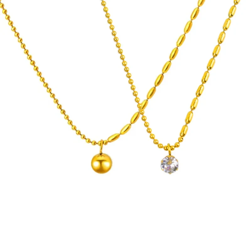 Chain And Beaded Necklaces French Retro 18k Gold Plated Titanium Steel Single Diamond Necklace Ball Pendant Necklace 1