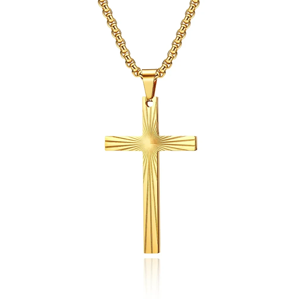 Fashion Custom Cross Necklace Refracted Light 18k Gold Cross Pendant Necklace Stainless Steel Gold Plated Cross Necklace 1