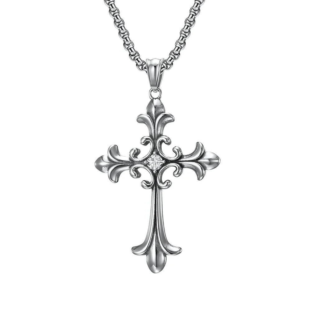 Stainless Steel Big Cross Necklace Steel Color Large Cross Necklace Hot Sell High Quality Jesus gold mens Cross Necklace For Man 1