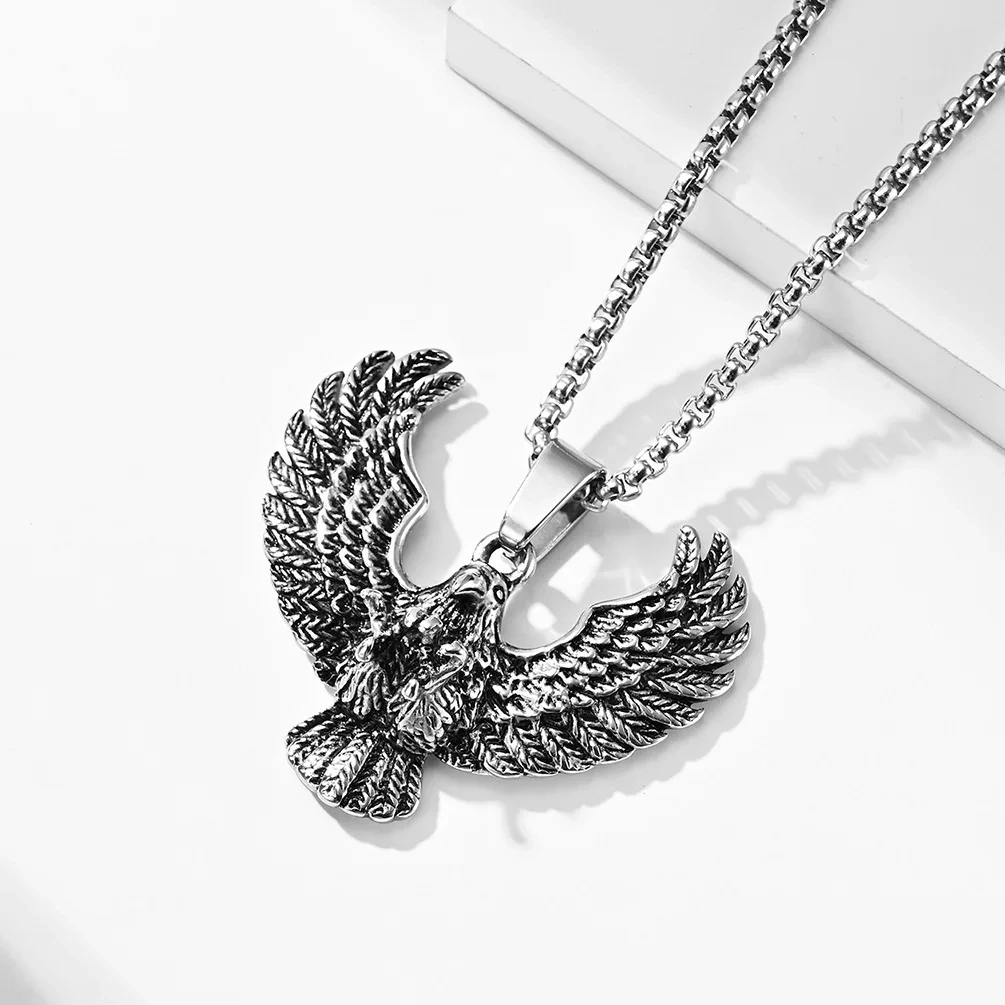 wholesale necklace chains Vintage Stainless Steel Big Eagle  mens black  Necklace 1