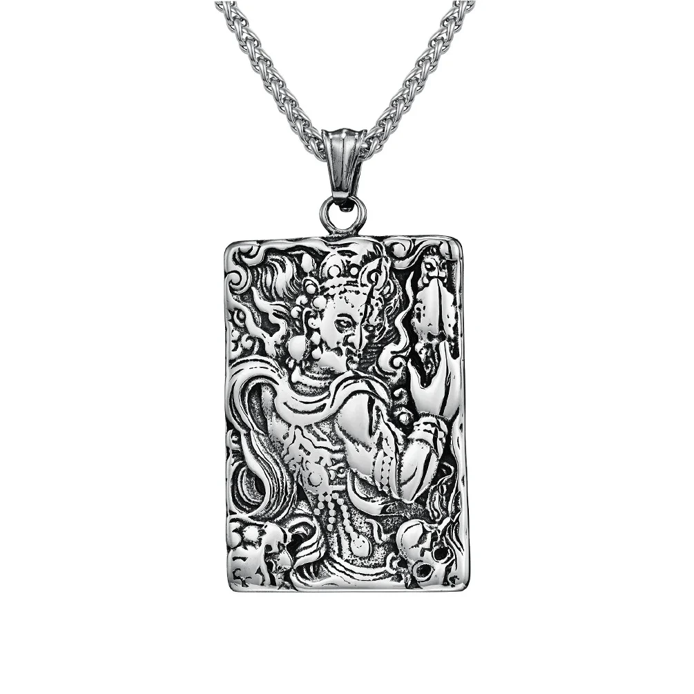 Vintage Chinese Style Ming King Buddha Retro Titanium Steel Angry Eyes Buddha Stainless Steel Men Necklace Jewelry 1