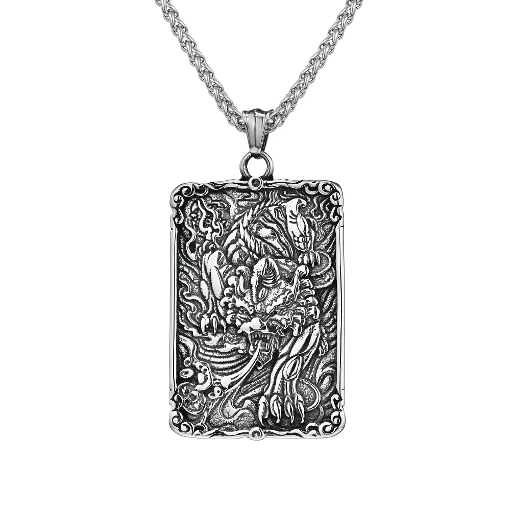 Chinese Style Titanium Steel Retro Fire Pi Xiu Brave Mens  Pendant necklace 1