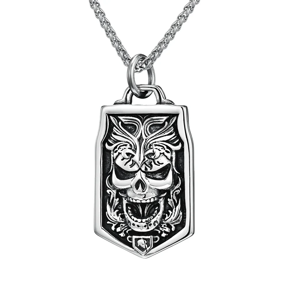 Harley Motorcycle Personality Skull Dark Rider Punk Style Titanium Steel Pendant Overbearing Men's Goth Style Necklace 1