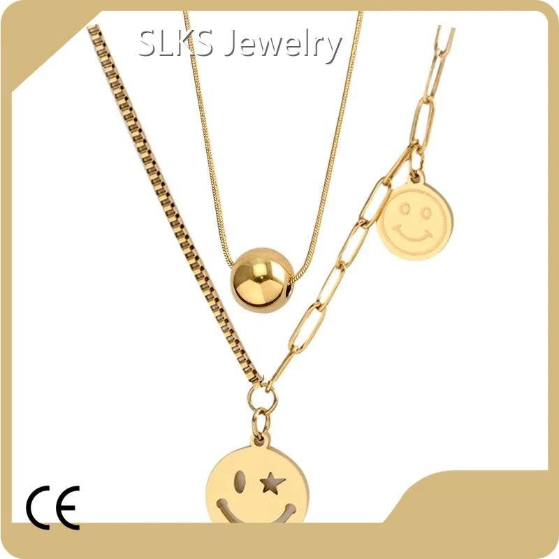 Hot Stainless Steel Necklace Bulk Smile Face SLKS Jewelry Brand 1