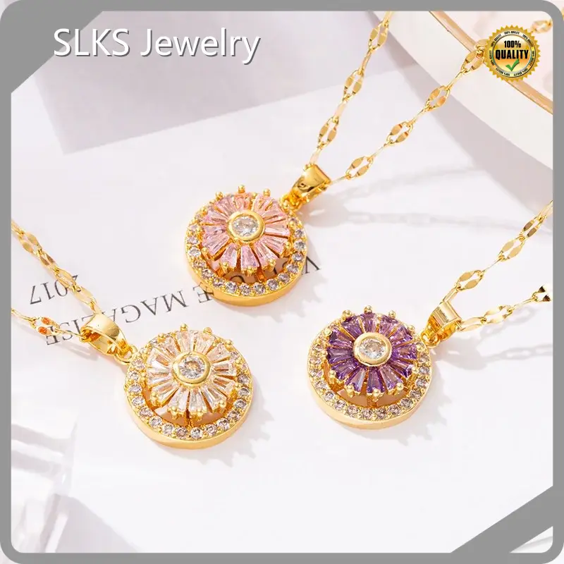 Hot Stain Steel Necklace Rotating Crystal Necklace SLKS Jewelry Brand 1