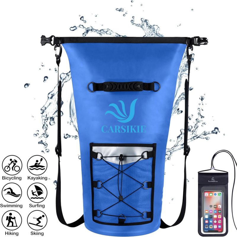 Premium Outdoor TPU Roll Top Waterproof Dry Bag Backpack with Large Outer Pocket for Kayaking JA052 2