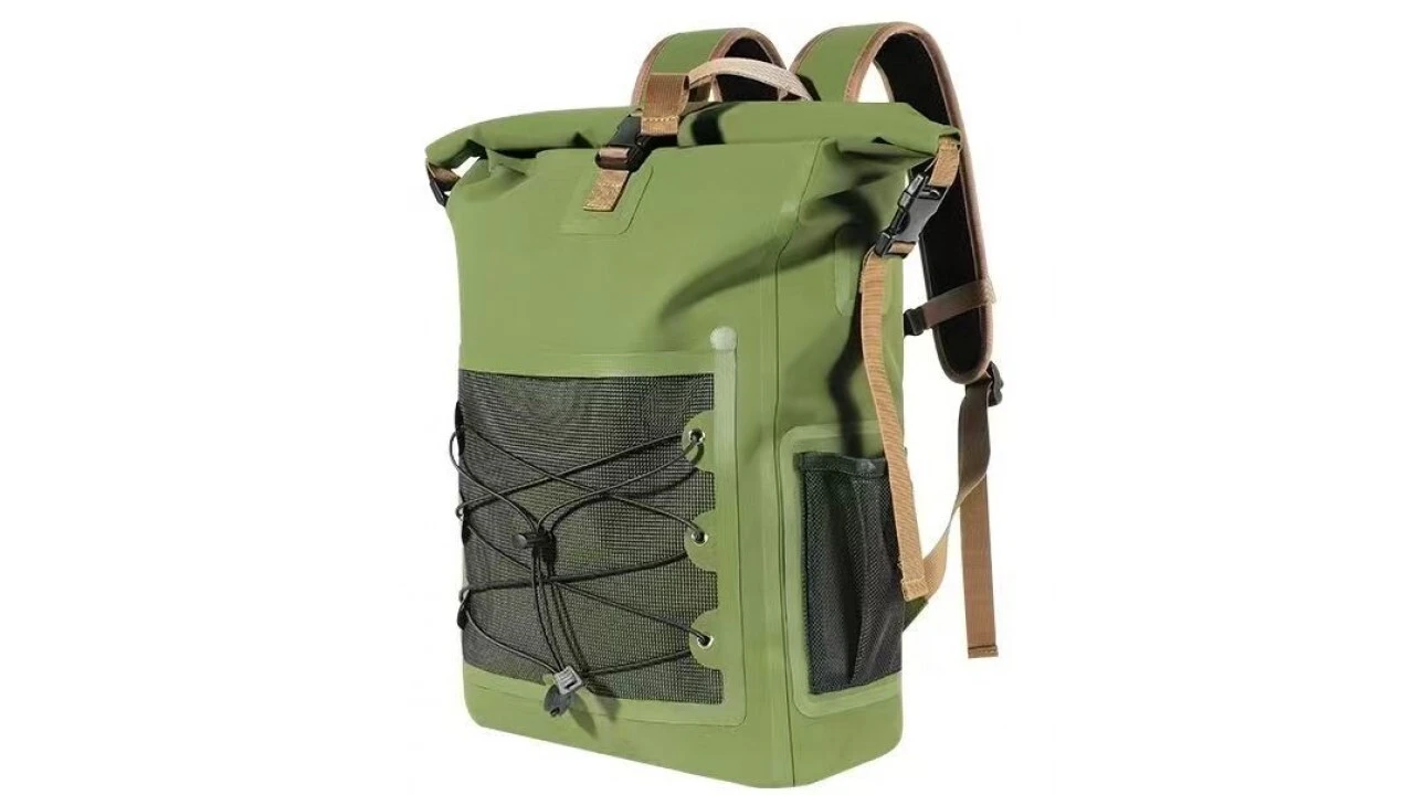 Sac à dos étanche en PVC 500D grande capacité avec impression personnalisée, idéal pour la randonnée, le kayak, le camping et les activités de plein air. 1