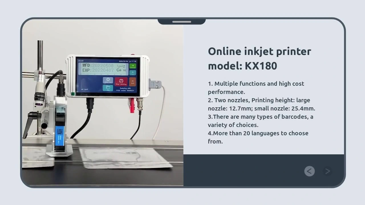 kelier 2022 new Product packaging date barcode QR code expiry date printing machine for food packaging line 1