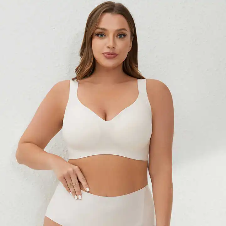 Conjunto de bragas de ropa interior con tirantes anchos para mujer, Copa grande de cobertura completa, sujetador inalámbrico sin costuras de talla grande 1