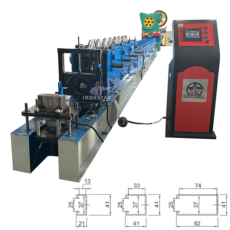 41*21 / 41*41 / 41*82mm 3 sizes in 1 Solor bracket roll forming machine in Saudi Arabia 1