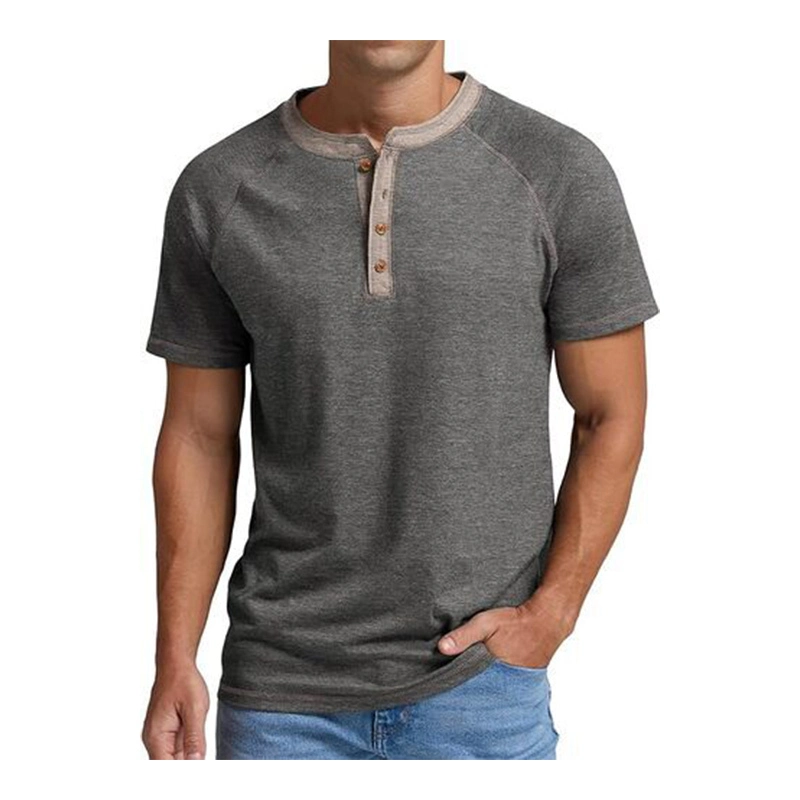 Men's Fashion Casual Front Placket Short Henley T-Shirts 1