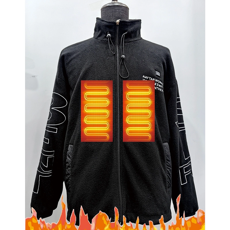 Unisex Auto Heated Printed Drawstring Polar Fleece Warm Jacket 1