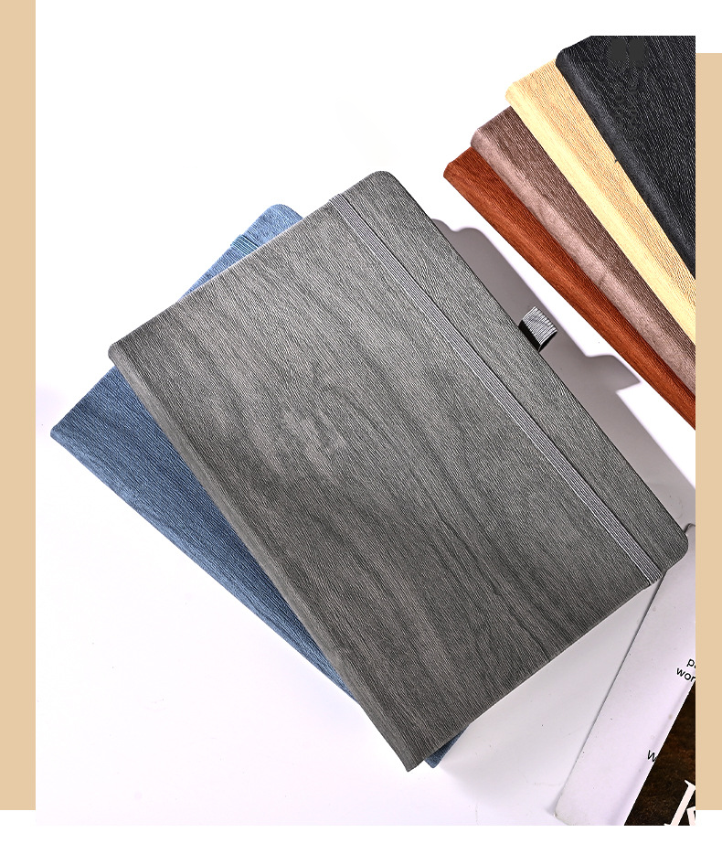 Customizable Wood Grain PU Leather Business Notebook/Journal with Elastic Band Closure - Thickened Pages for Office <000000> Gift Use 7
