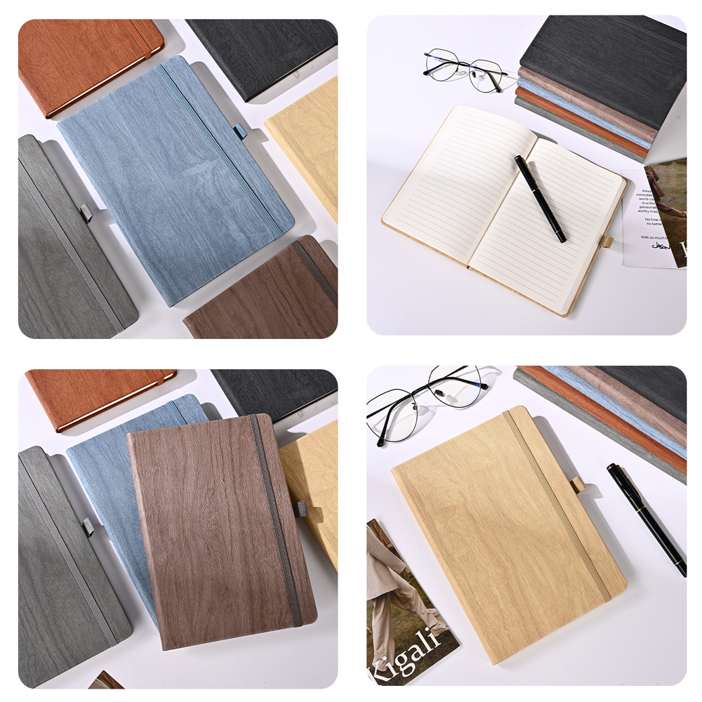 Customizable Wood Grain PU Leather Business Notebook/Journal with Elastic Band Closure - Thickened Pages for Office <000000> Gift Use 10