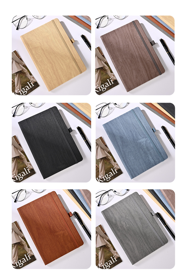 Customizable Wood Grain PU Leather Business Notebook/Journal with Elastic Band Closure - Thickened Pages for Office <000000> Gift Use 9