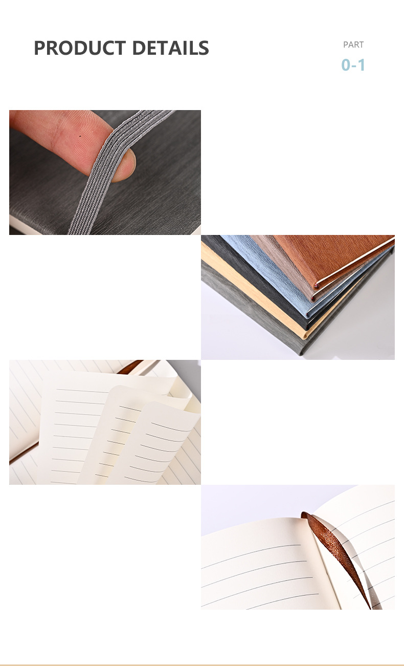 Customizable Wood Grain PU Leather Business Notebook/Journal with Elastic Band Closure - Thickened Pages for Office <000000> Gift Use 8