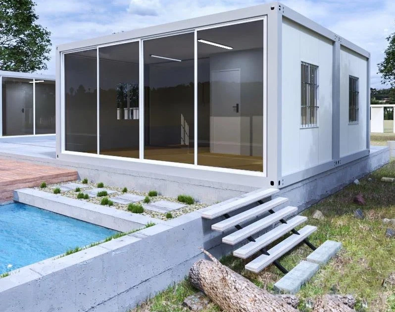 Maison de conteneur préfabriquée préfabriquée modulaire Conteneur de bureau préfabriqué Mur de verre Personnaliser la maison préfabriquée/petite maison/petite maison pour le camp de travail/hôtel/bureau 1