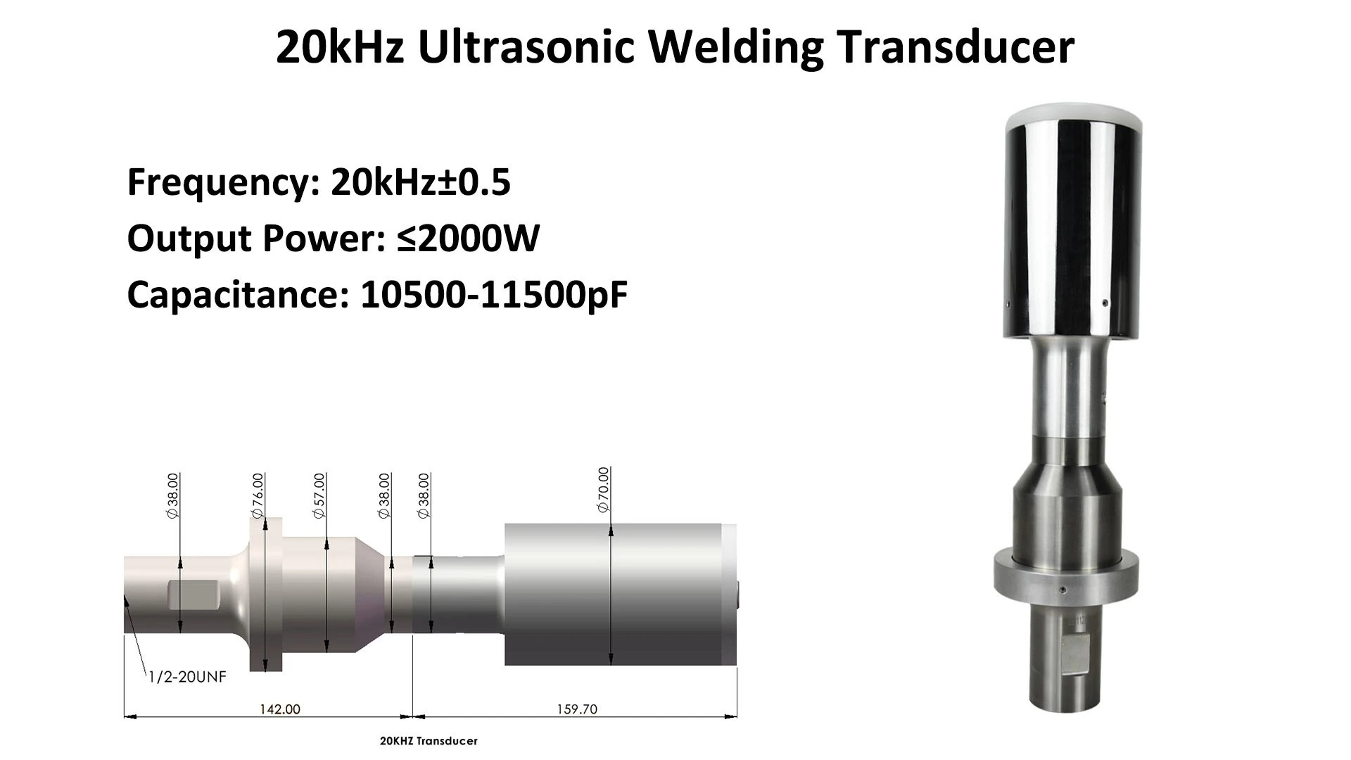 Transductor ultrasònic de 20 kHz per a soldadura 10,5-11,5 nF 1