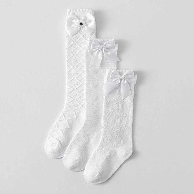 OEM School Children Socks Long Cotton Socks White Bow Dress Socks 1