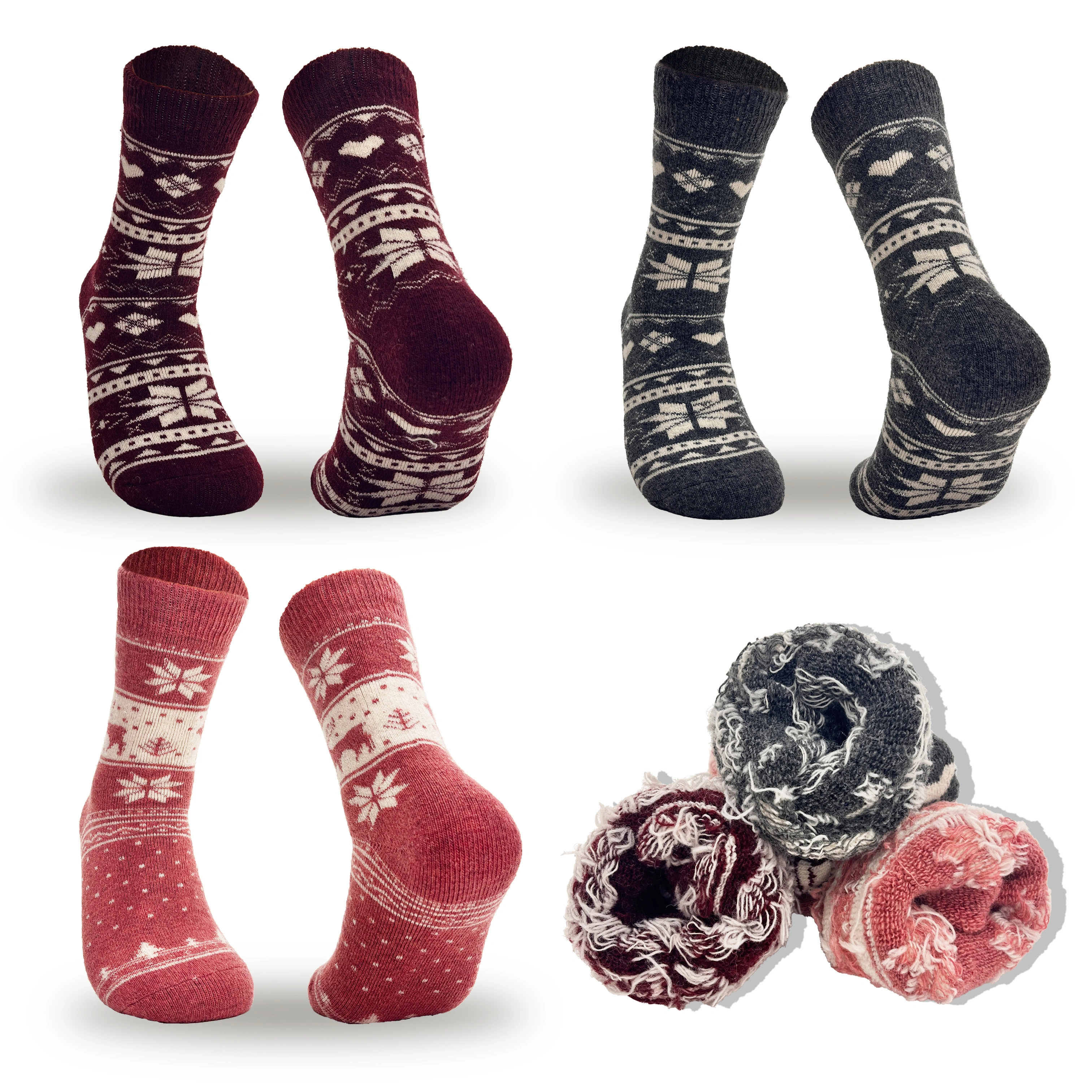 Calcetines de lana para mujeres personalizadas para el invierno Mantenga un cálido invierno caminando sobre calcetines de piso hy-w-049 1