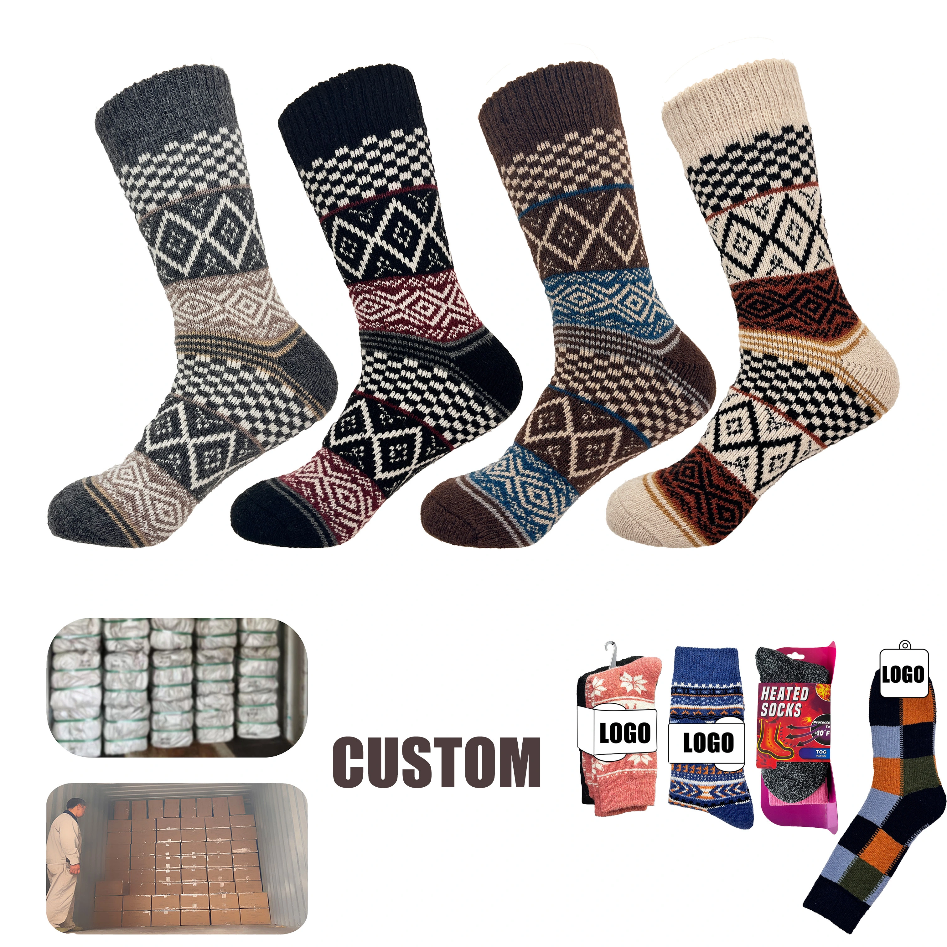 Custom Wholesale Wool Socks Winter Warm Keeping Fuzzy Knitting Socks Thickened on Floor HY-M-038 1