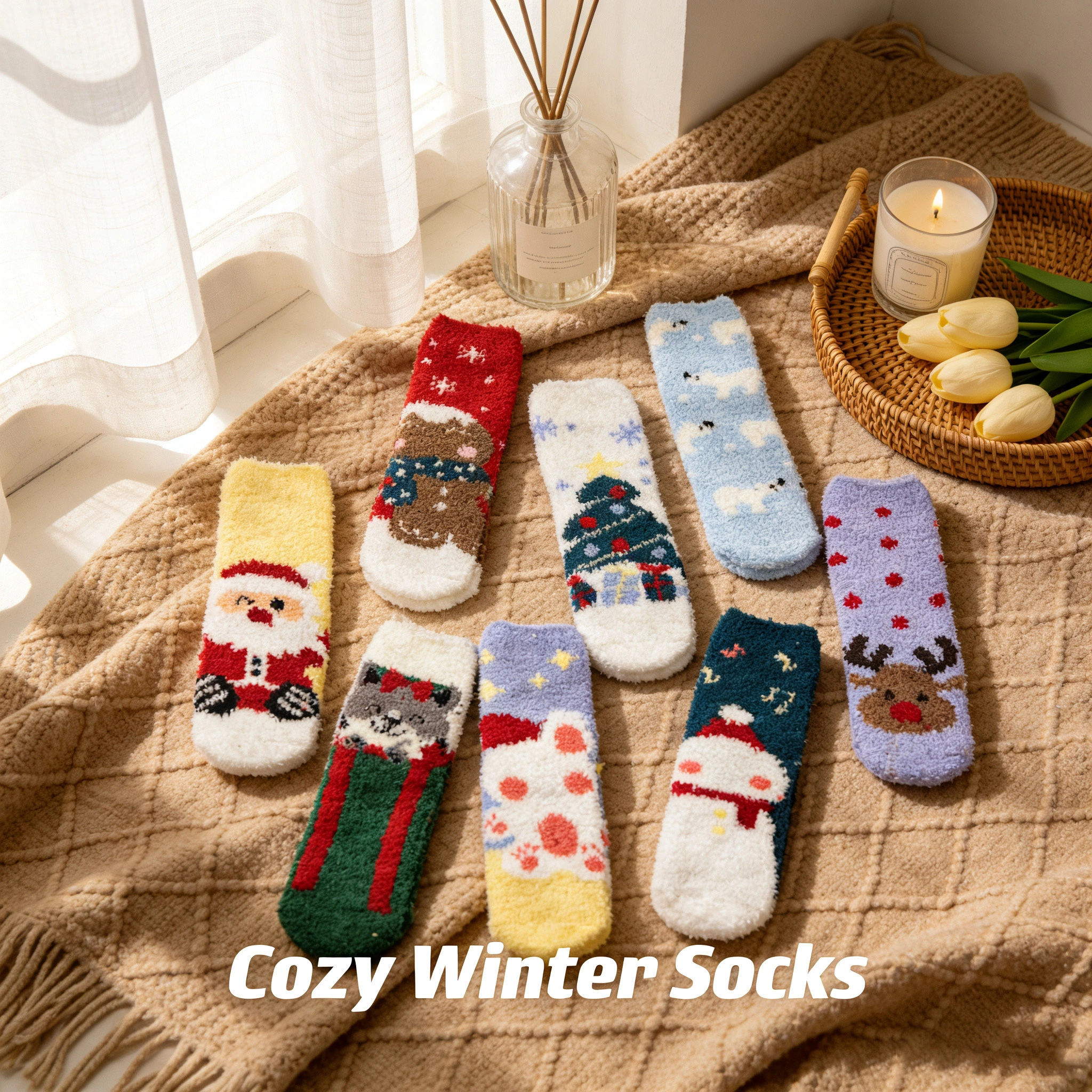 Wholesale Custom Women Fuzzy Winter Cozy Socks Warm Keeping Socks HY-W-106 1
