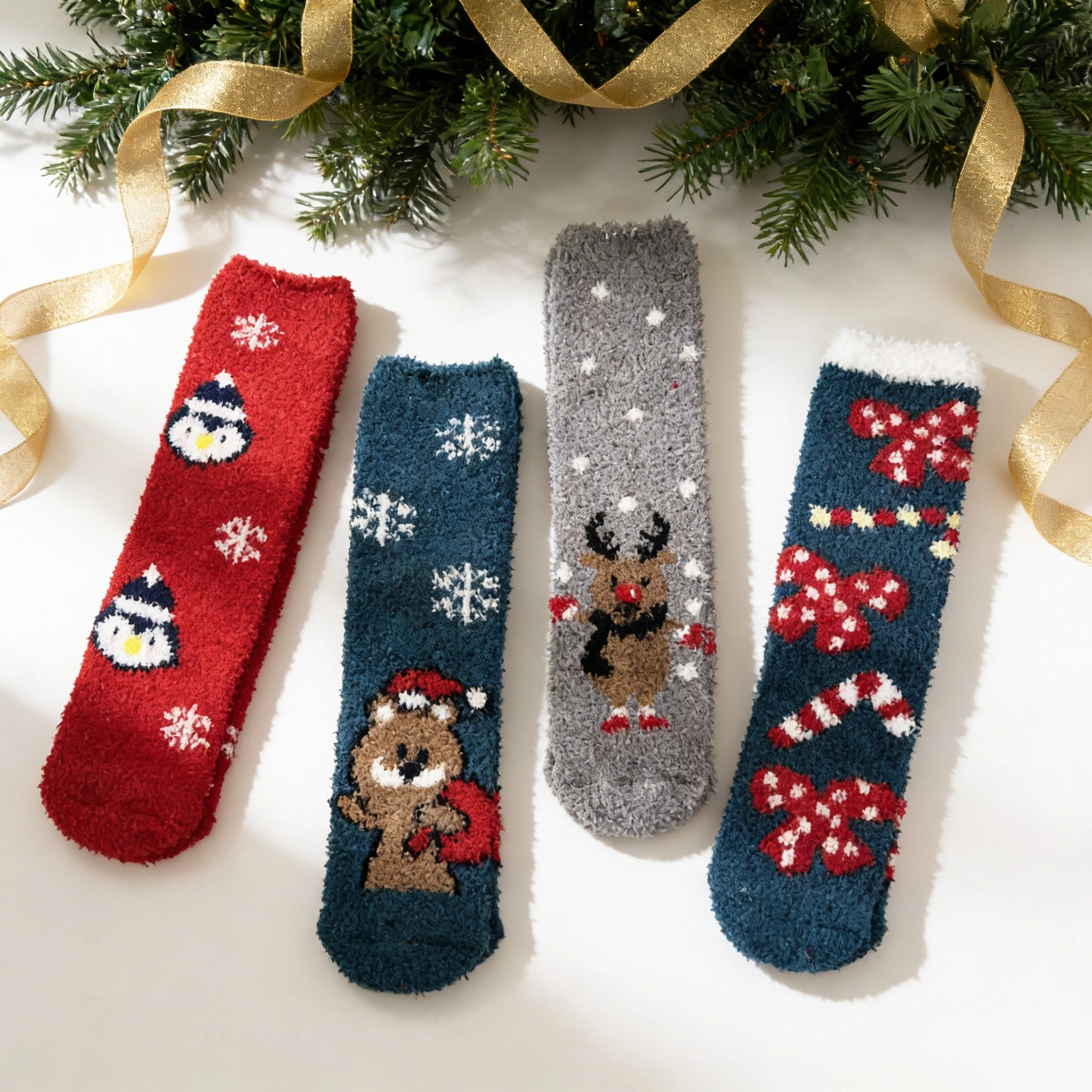 Custom Wholesale  Christmas Women Winter Warn Socks Fuzzy Socks Warm Keeping HY-W-111 1