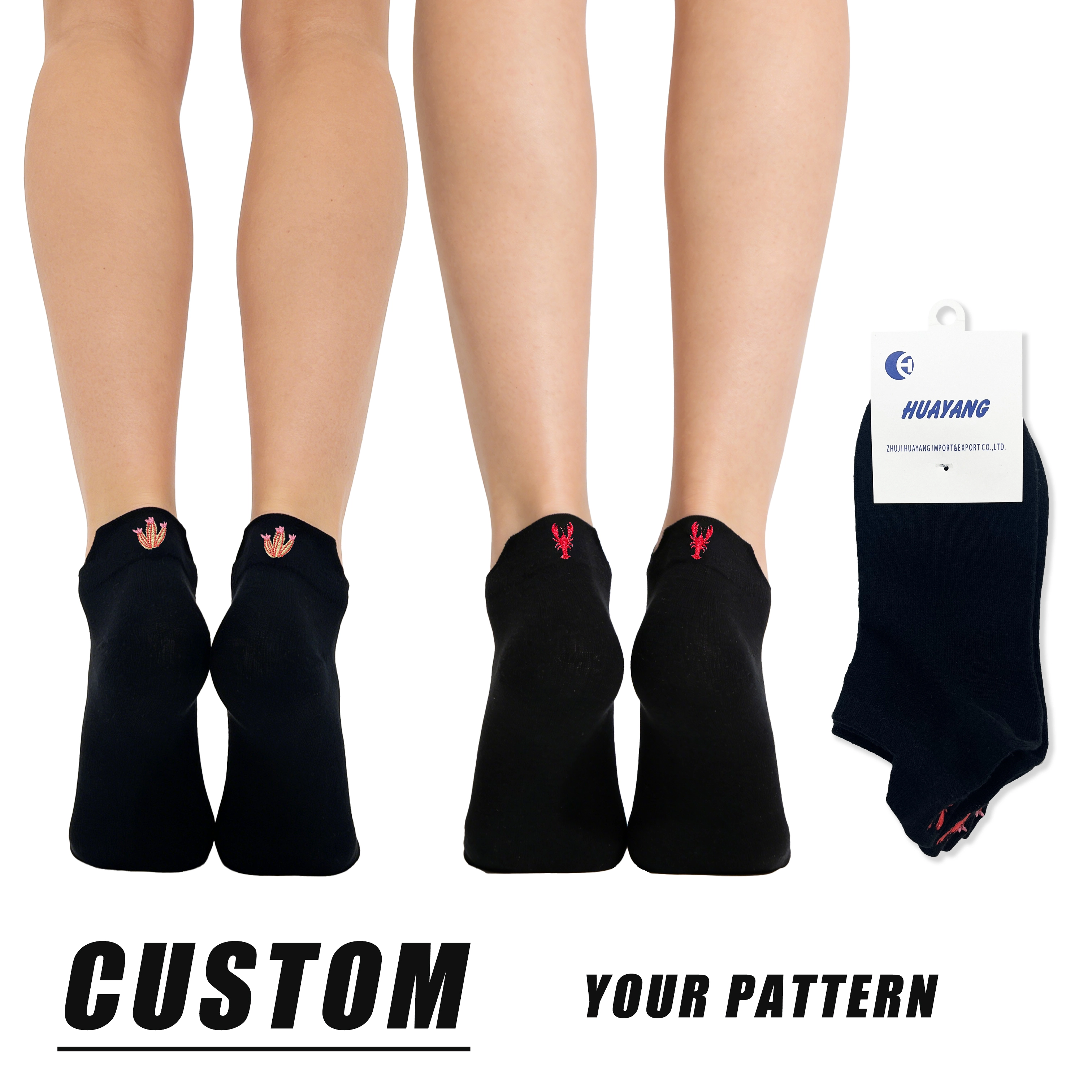 Custom Embroidery Women Knitting Socks Ankle High Breathable Cotton Socks HY-W-114 1