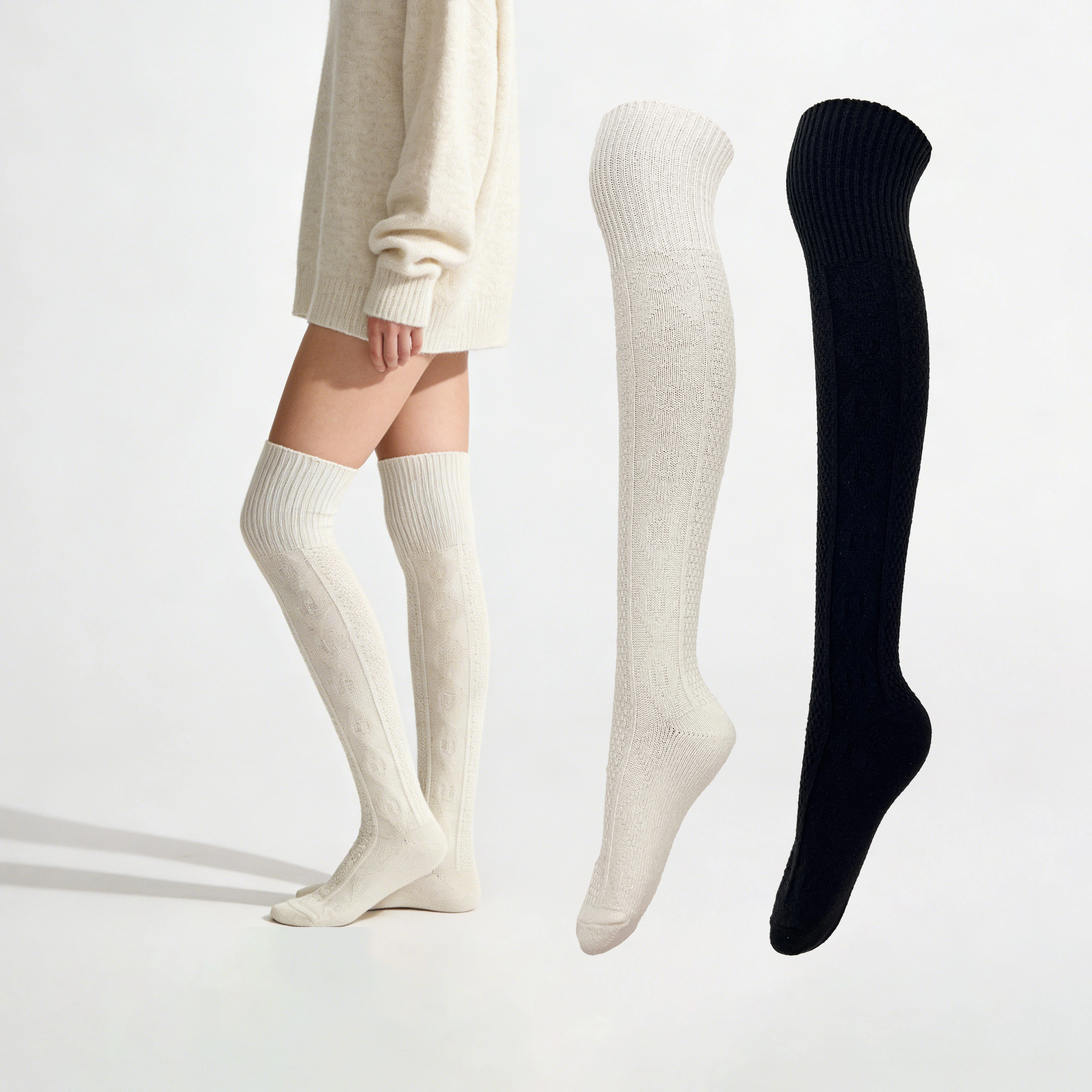 Calcetines de invierno gruesos de punto suaves para mujer, hasta la rodilla, HY-W-121 1