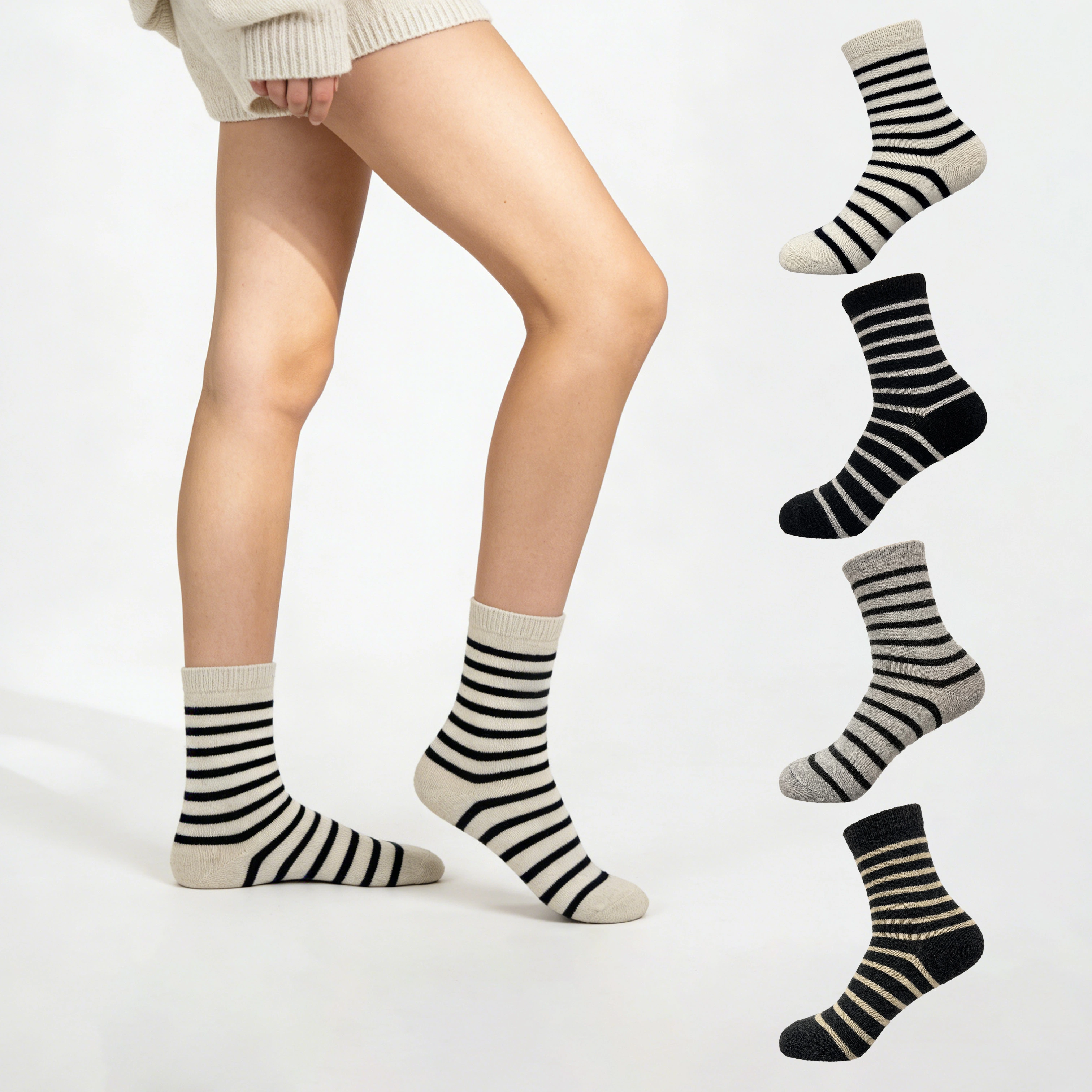 Chaussettes d'hiver personnalisées pour femmes, chaudes et rayées, modèle HY-W-122 1