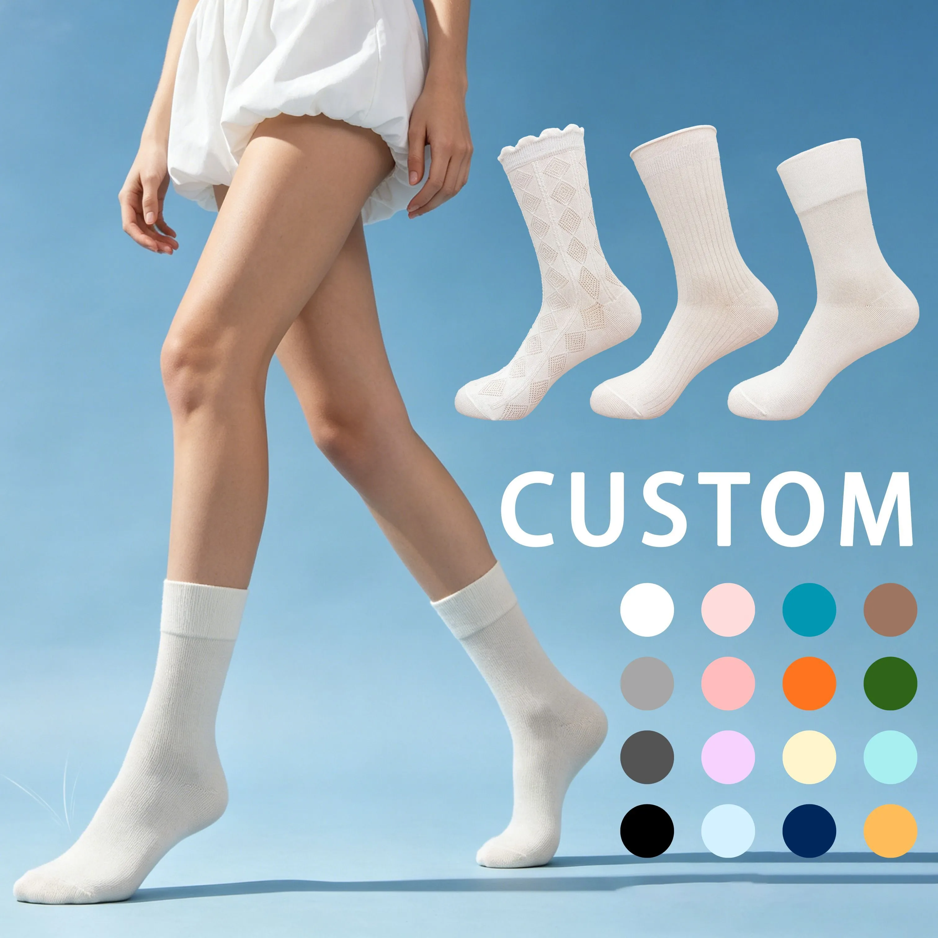 Chaussettes tricotées respirantes personnalisées pour femmes, chaussettes à volants tendance pour le printemps et l'été HY-W-124 1
