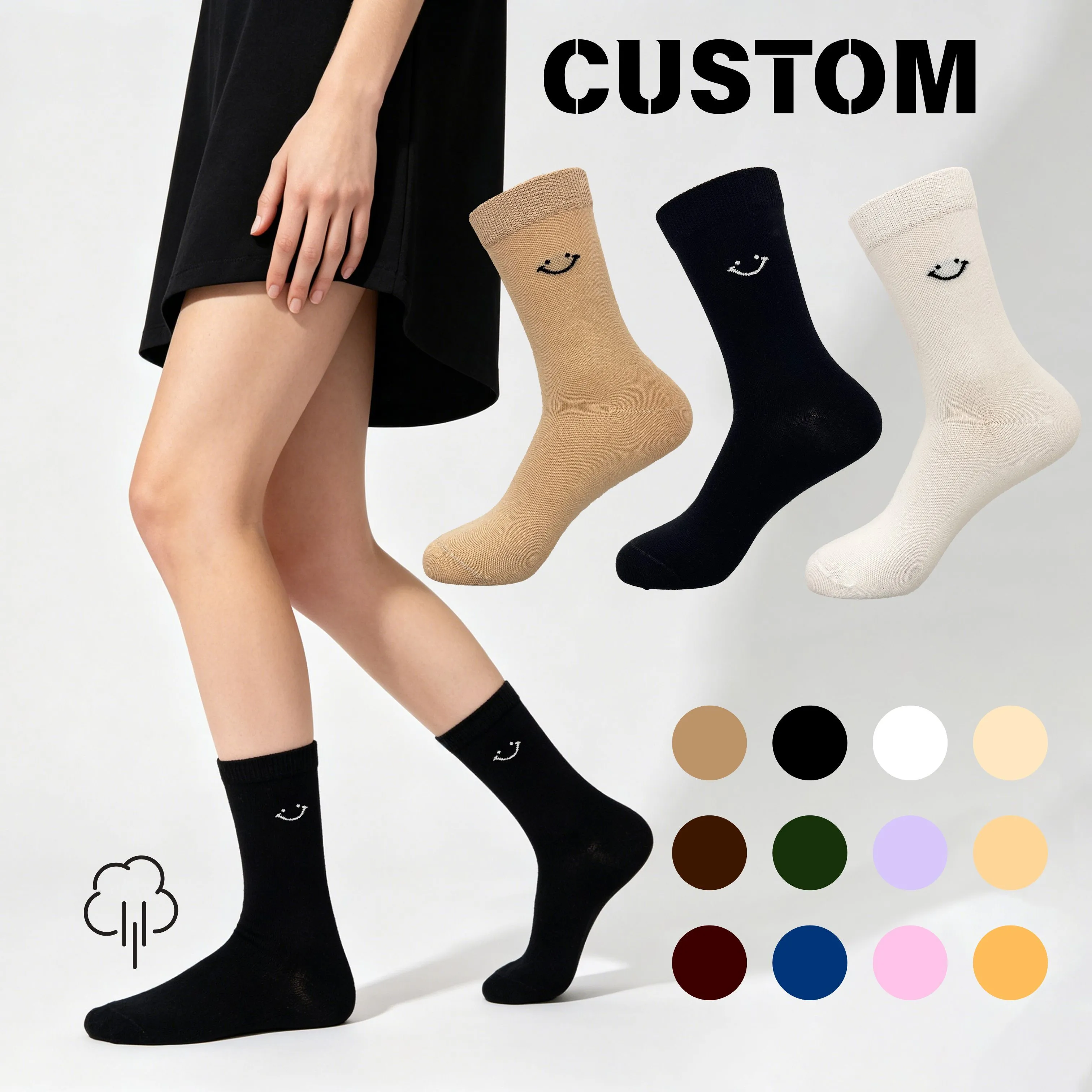 Chaussettes tricotées personnalisées pour femmes, respirantes, pour le printemps et l'été, avec un visage souriant 1