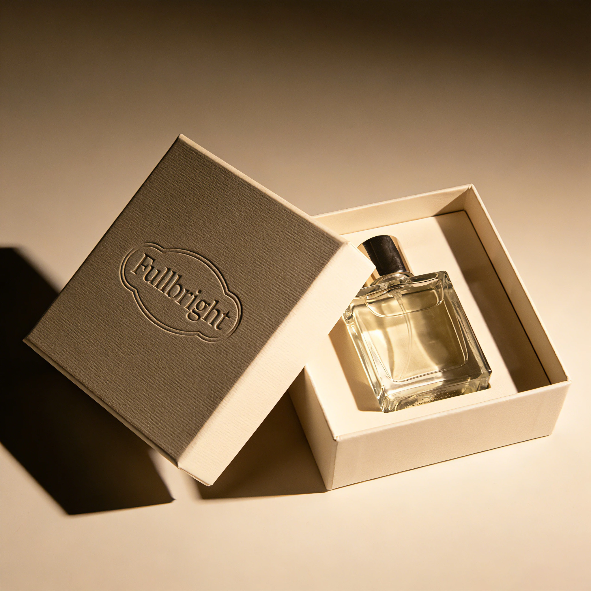 Hộp quà tặng nước hoa có nắp và đế in logo dập nổi theo yêu cầu. 1