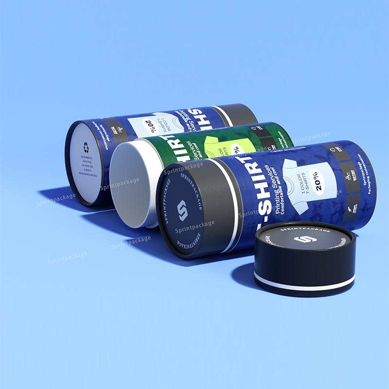 Custom logo recyclable T-shirt clothing cylinder paper tube natural brown kraft cardboard 3