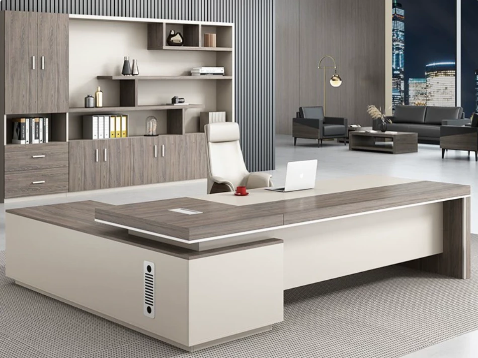 Escritorio de oficina de placa, combinación de mesa y silla de escritorio ejecutivo de ambiente sencillo 1