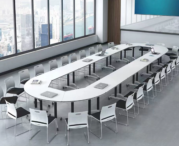 Folding Training Tables and Chairs Set with Wheels, Long and Mobile