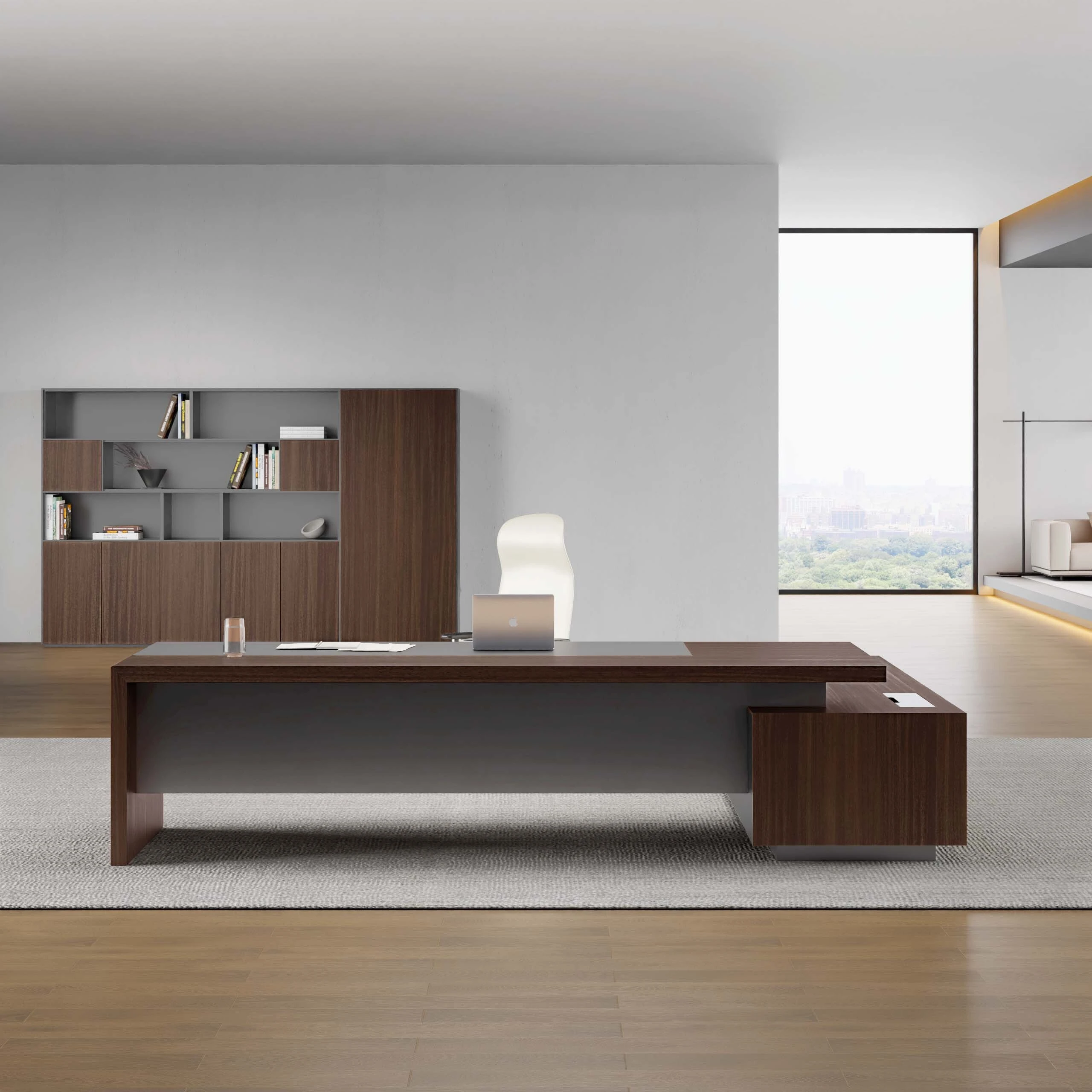Karls Series Modern Executive Desk with Integrated Storage Cabinet 1