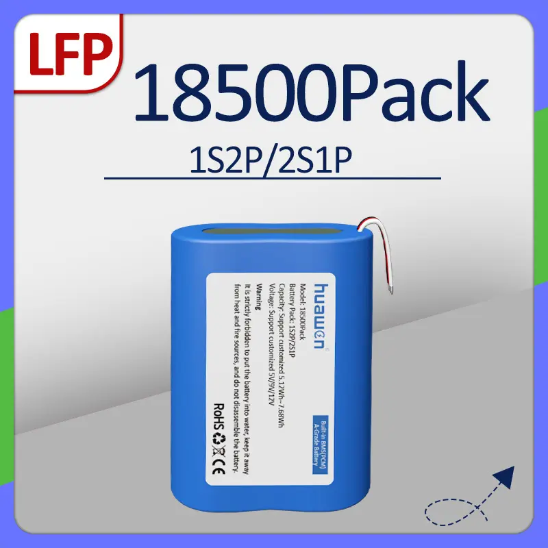 Custom 1S2P/2S1P 3.2V 18500 LFP LiFePO4 Battery Pack Solution 1
