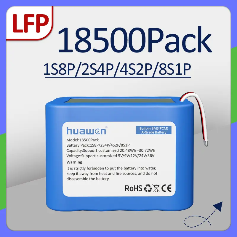 حل حزمة البطارية المخصصة 1S8P/2S4P/4S2P/8S1P 3.2V 18500 LFP LiFePO4 1