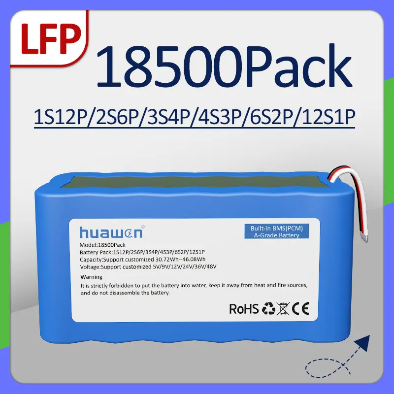 Custom 1S12P/2S6P/3S4P/4S3P/6S2P/12S1P 3.2V 18500 LFP LiFePO4 Battery Pack Solution 1